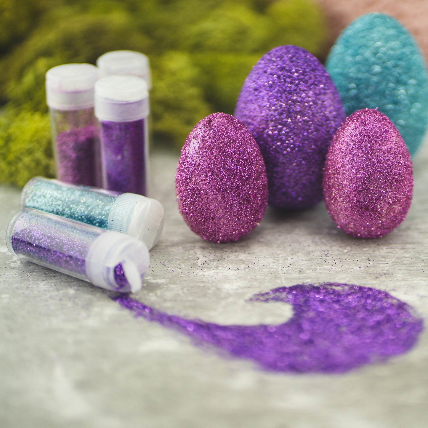 Glitzerpulver Set 2: Pastellblau, hellblau, rosa, hellrosa, lila