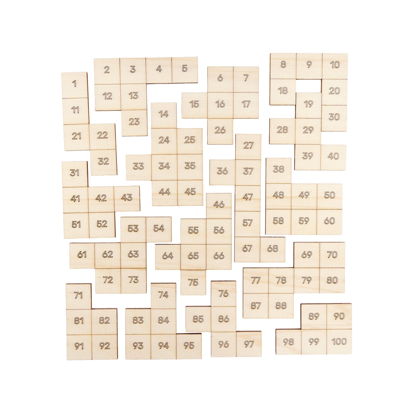 Holz Zahlenpuzzle 1 bis 100 200 x 200 mm