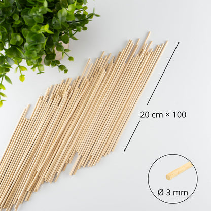 Holzstaebe rund 200x3 mm 100 St.