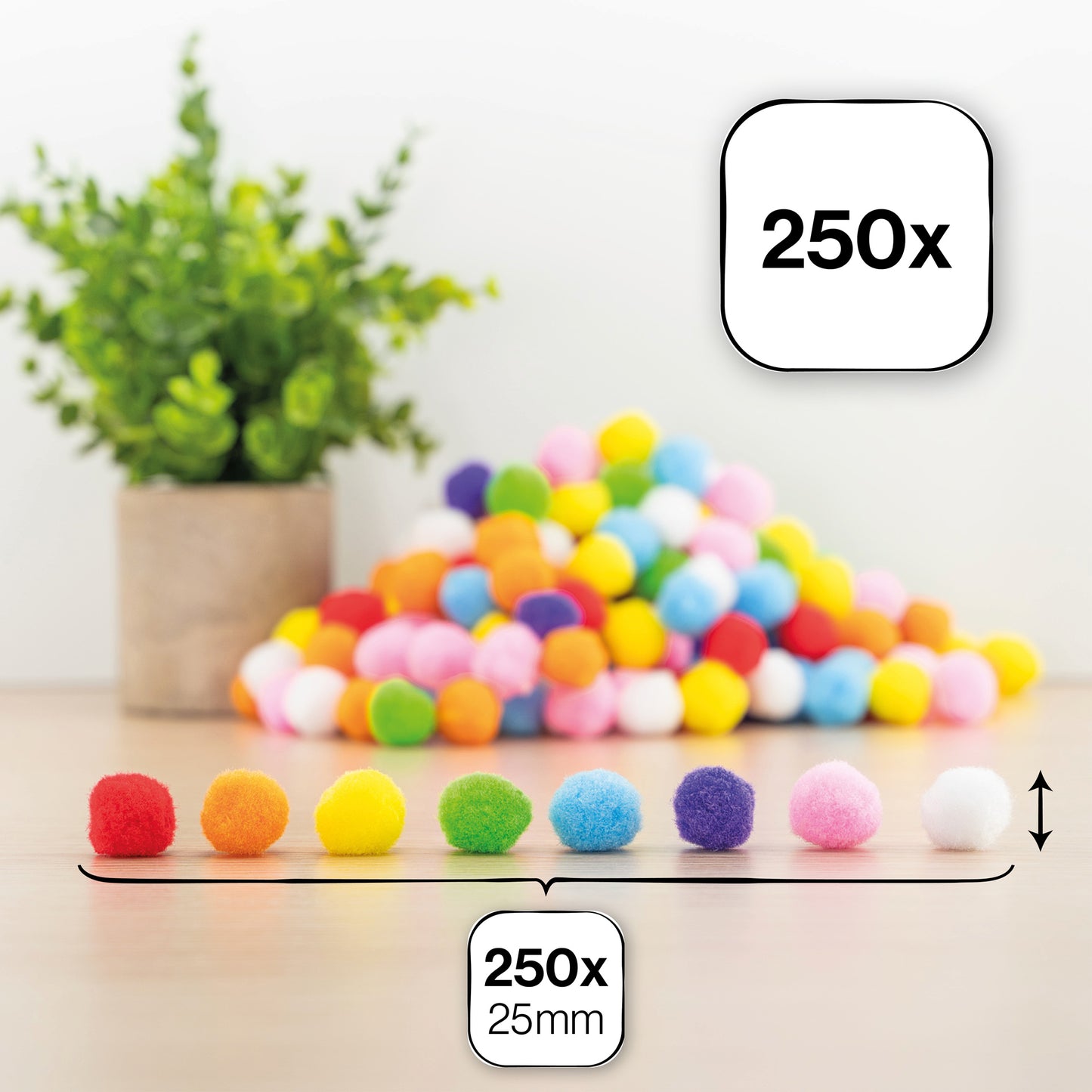 Pompons 25mm, bunt sortiert 250 St.
