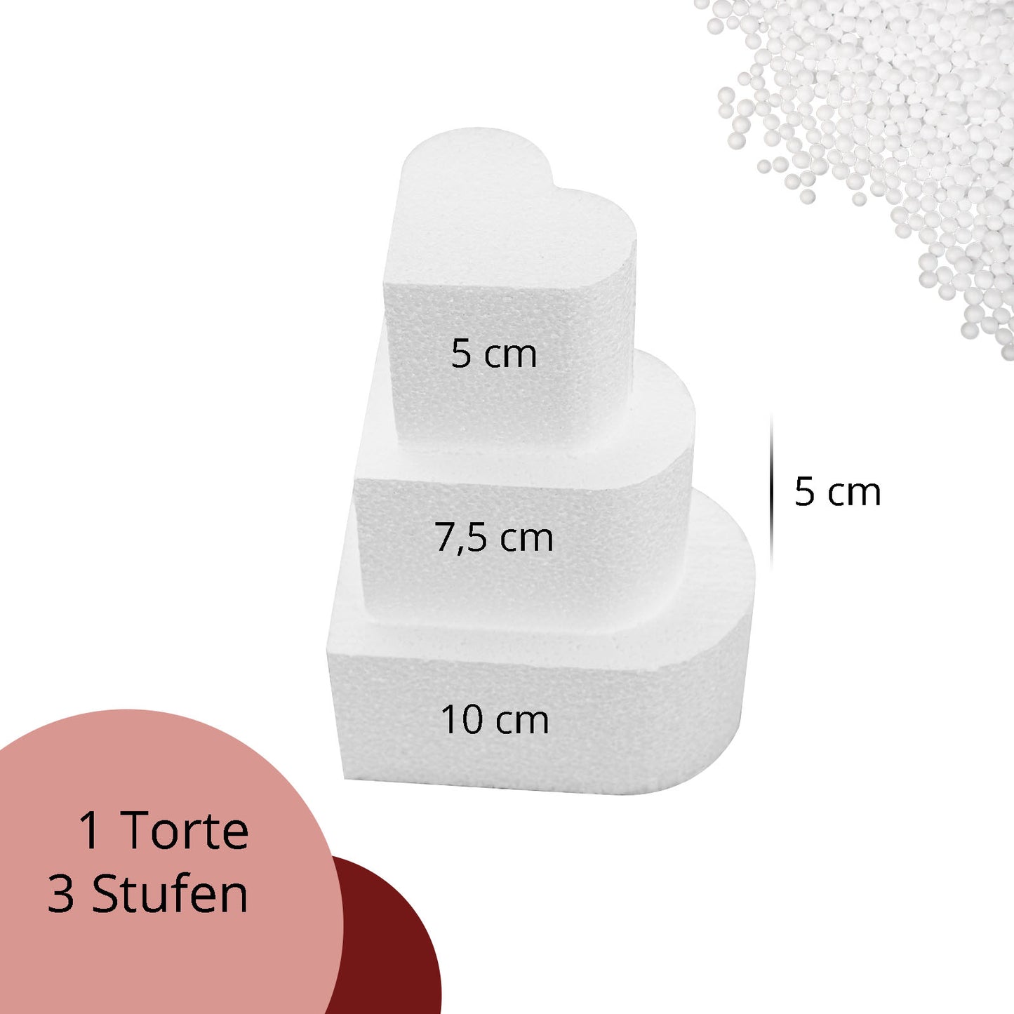 Styropor Minitorte Herz 3-Stöckig