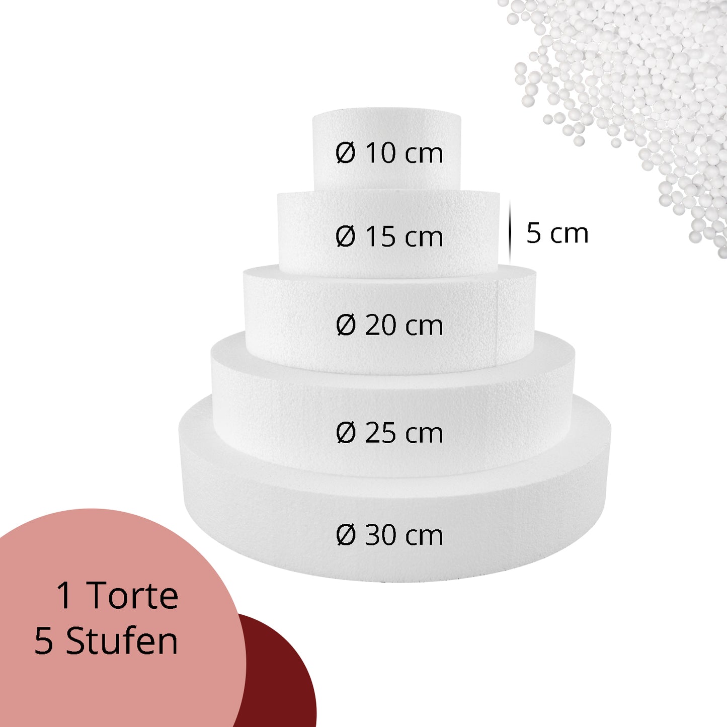 Styropor Torte Set fünfstöckig H 5cm